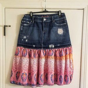 Upcycled gypsy, hippie, bohemian denim skirt